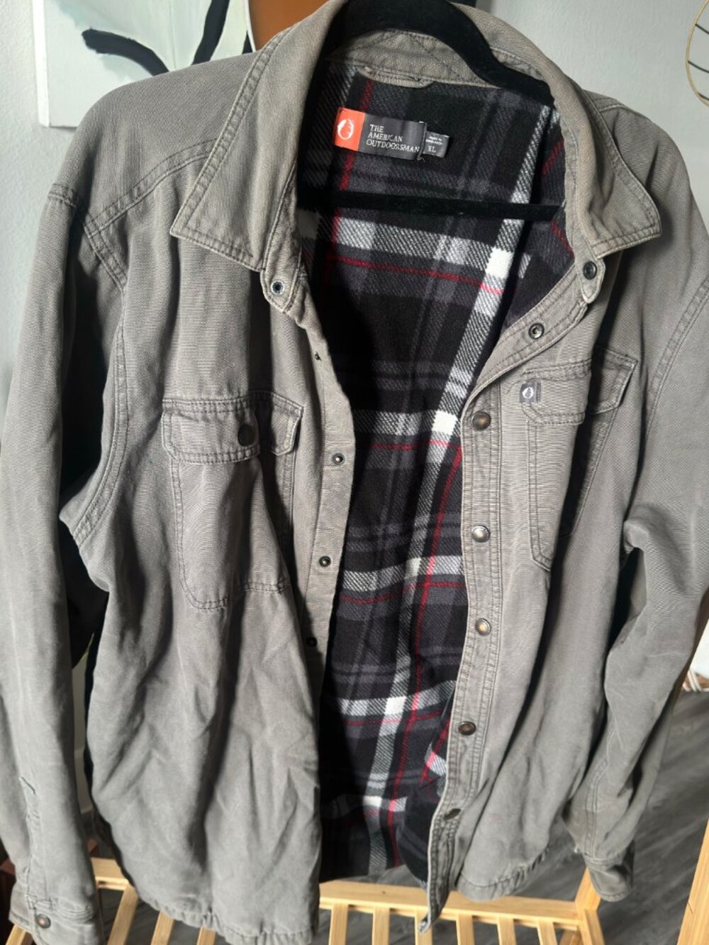 The American Outdoorsman Gray Flannel Lined Shirt Jacket XL